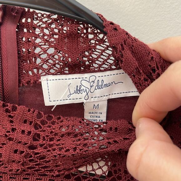 LIBBY EDELMAN Burgundy Lace Overlay Lined Long Sleeve Top Size Medium - Picture 4 of 10